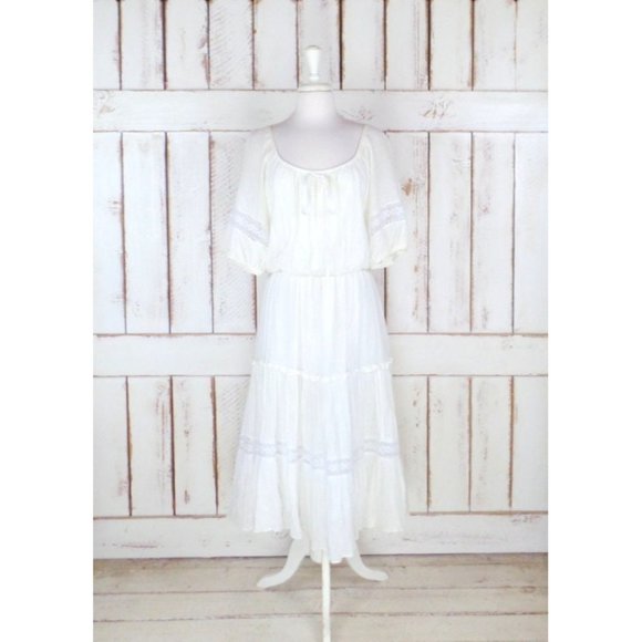 Vintage gauzy ivory cotton lace boho peasant dress - Picture 1 of 5